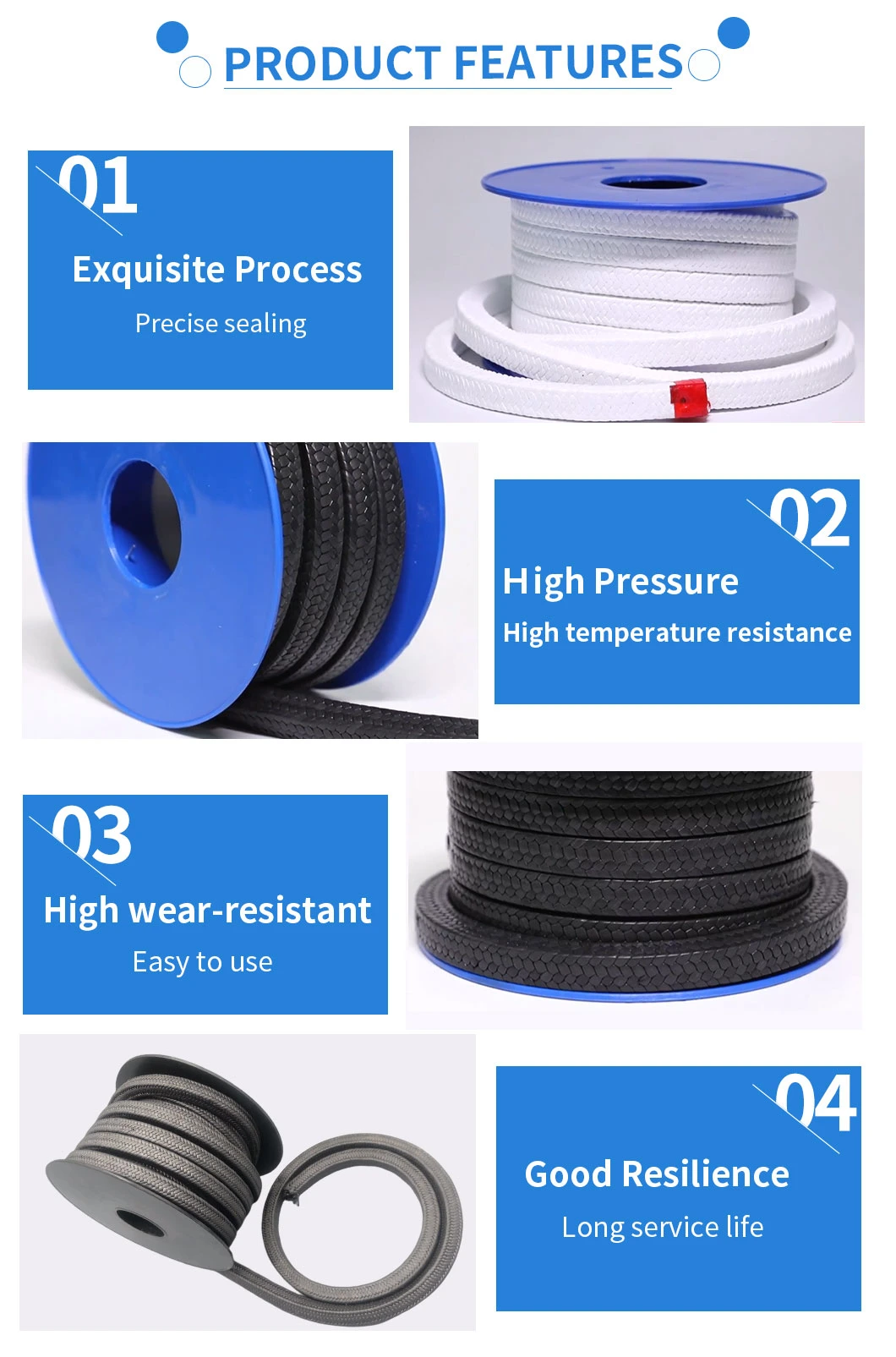 High Performance Graphite PTFE Impregnated Kevlar Aramid Fiber Packing